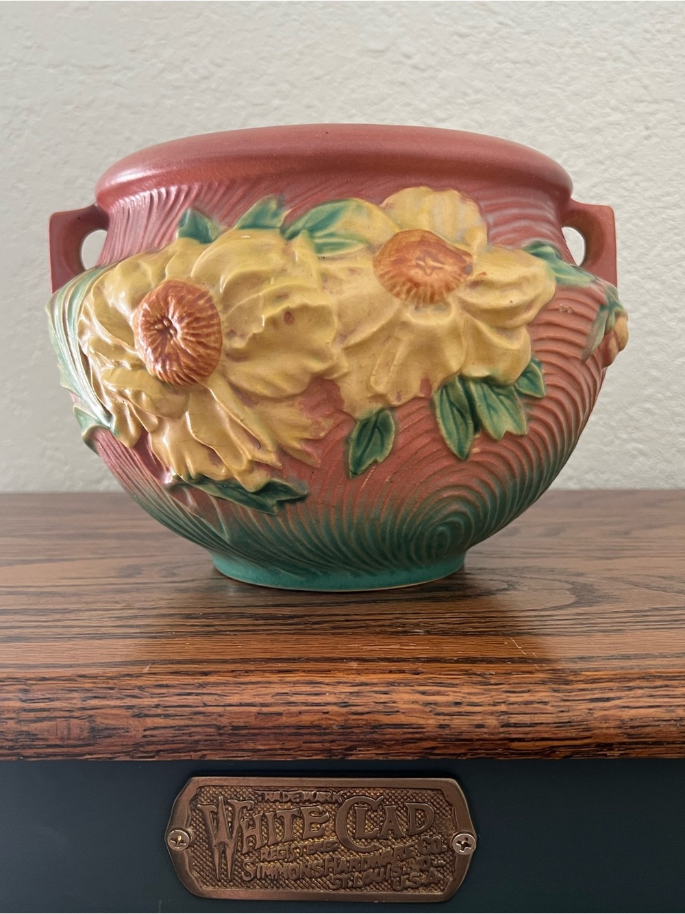 Vintage Roseville Art Pottery Peony Jardiniere Vase #661-6 – Double Handled USA
